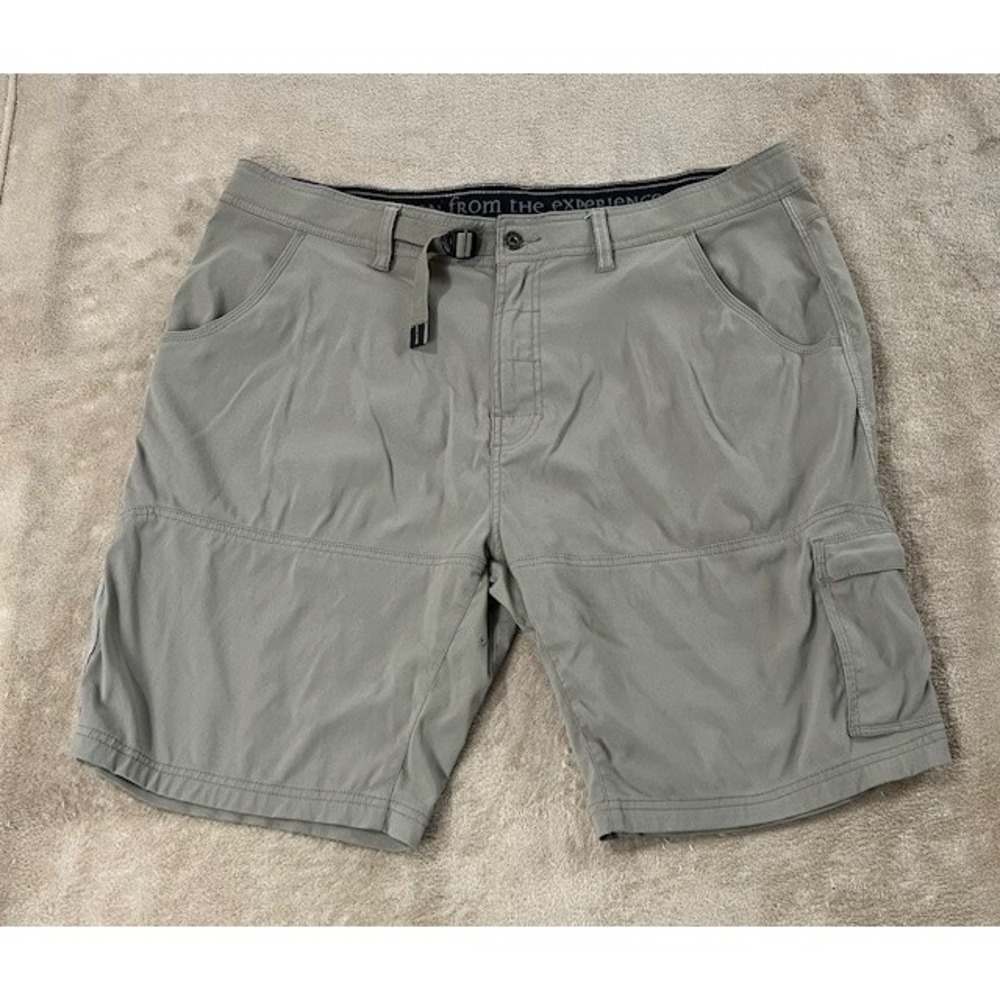PrAna zion Shorts Mens Size 40Wx10L‎ Waist Khaki Brown Belted Cargo hiking nylon
